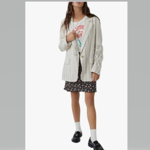 Free People Fern Stripe Oversize Linen Blend Blazer Size S NWT - Picture 4 of 14